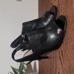 🌞🌞🌞Black Leather Sling Back Peep-toe Heels Womens 8 LORI